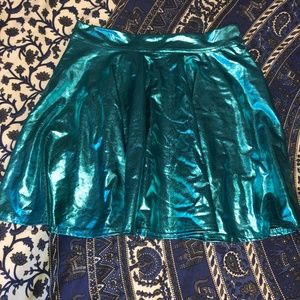 Metallic teal pleated skirt